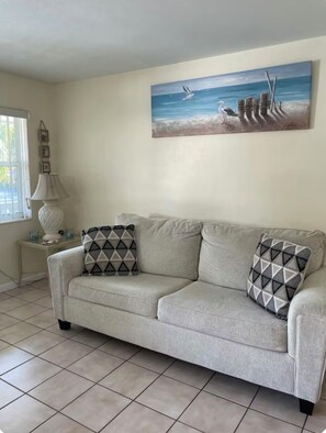 Pull out couch with memory foam mattress.