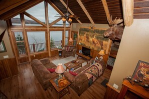 Main floor living room perched above the lake