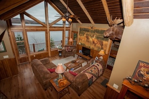 Main floor living room perched above the lake