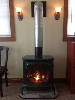 a propane gas stove makes the cottage cozy