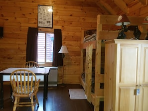 Bunks in common area.  Armoire for storage of your belongnings.