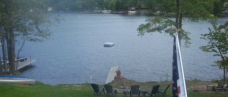 New View of the lake, Fire Pit and our swim dock 