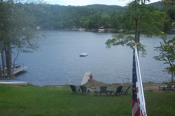New View of the lake, Fire Pit and our swim dock 