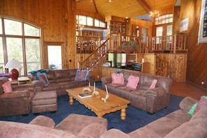 Great Room with Vaulted Ceilings and Big Screen TV