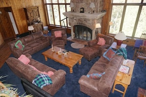 Great Room showing wood burning fireplace