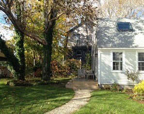 Cottage Entry and Private Deck in the Shade of a Beautiful Catawba Tree.