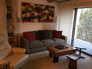 living room with original artwork