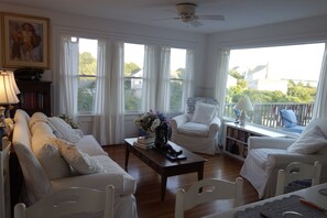 Another view of the living room in the kitchen - so comfortable for everyone