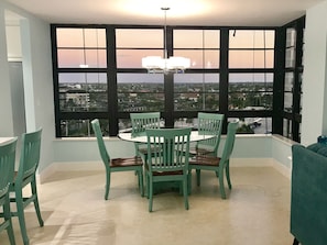 Dining space with city view
