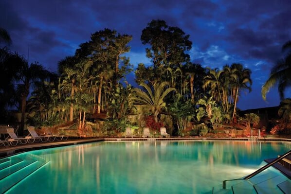 Pool area at night