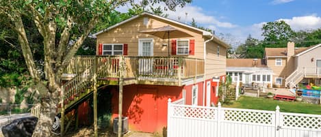 The Captain's Sea Cabin is a private second story with a large shaded deck.