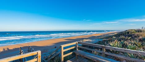 Condo association deck and stairway to nearly private beach!!