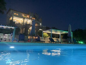 From the pool at night.
