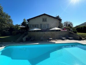 Upper and lower decks overlooking pool