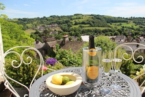 patio with stunning views over the rooftops of Wirksworth 