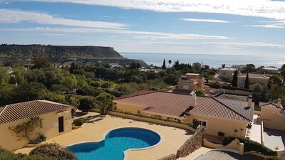 Apartment with stunning sea views, private sun terrace and shared pool.