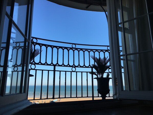 View out from the apartments French doors to the lovely uninterrupted sea views.