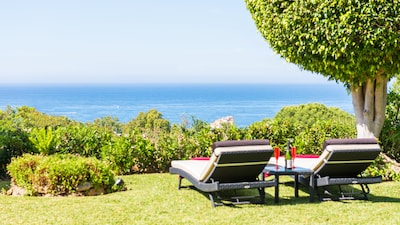 Spacious, family-friendly villa with pool, sunny garden & spectacular sea views
