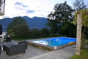 Heated pool and one of the patios