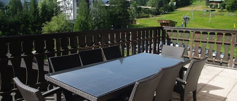 Vue de la terrasse sud , vers les champs du Savoy ( pistes débutants l’hiver)