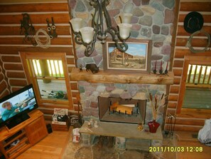 Fireplace and TV. seen from the loft

 
 