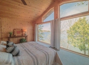 Master bedroom with views of lake