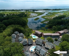 Compass Pointe Club in the foreground-Atlantic Ocean & beach is a 3 minute drive