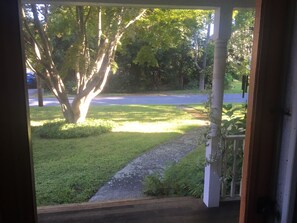 On a quiet street, but a short walk  to downtown shops and restaurants.