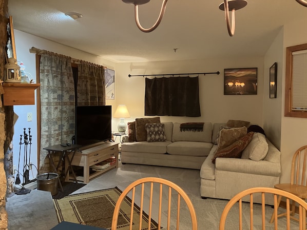 Living room with fireplace and sofabed
Watch TV, play board games or the guitar