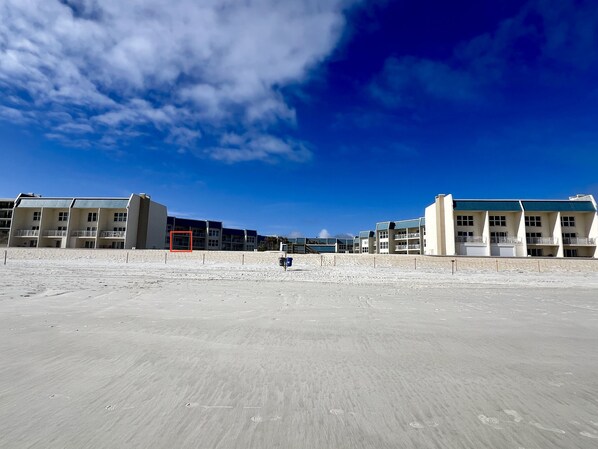 View of Condo from the beach - red square indicates location of the unit