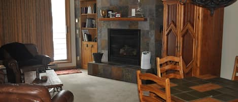 Our unit is spacious, comfortable and cozy with a gas fireplace.
