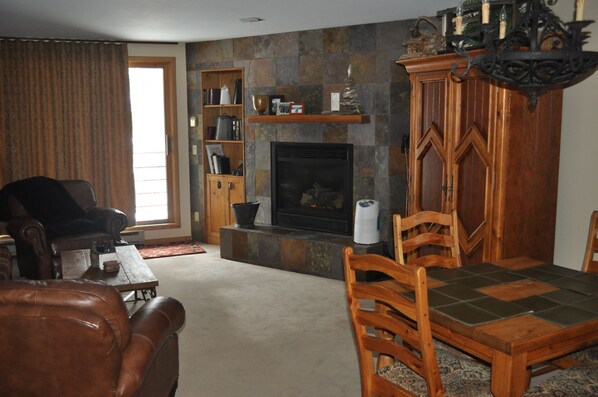 Our unit is spacious, comfortable and cozy with a gas fireplace.