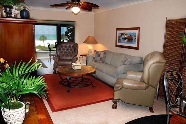 Enter the condo. This is the view. Beach looks as if it's another room.