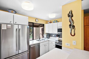 Well stocked kitchen.