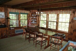 Dining room easily seats eight, with views of Caspian Lake