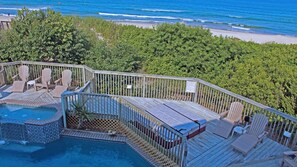 View from Top East Deck overlooking Pool, Hot Tub, Baby Pool, Waterfall & Ocean