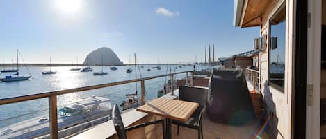From your balcony you have 180 degree view of Morro Bay Harbor. Grill provided.
