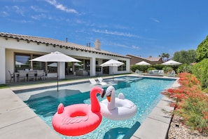 Private modern resort style over-sized heated salt water pool