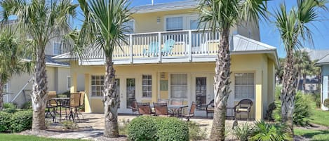 Back view of the cotage and private patio