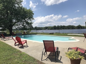 The swimming pool overlooks the river.  Open seasonally from May - September.