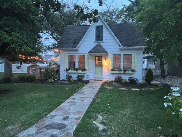 Front of house in the evening