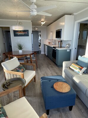 Updated living, dining and kitchen