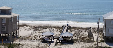 Our 2 gazebo's and boardwalk that lead down to our private beach.
