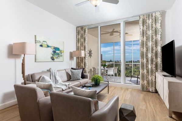 Spacious, light and airy living room is perfect for relaxation.