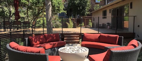 Comfy sectional for relaxing by the fire pit seats up to 8 adults comfortably