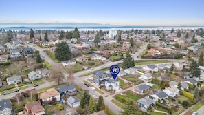 Looking west towards the Sound and Olympic Mountains. 1.4 miles to Beach Drive