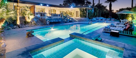 Spa & lap pool at dusk