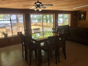 Looking out over the lake from the back Kitchen/Dining/Den area