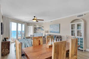 Dining room table and bar stools seat 10!