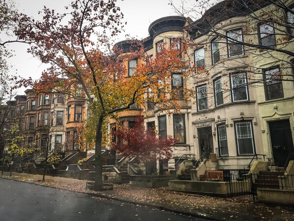 Three story limestone building in Historic Park Slope.
